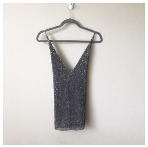 Express V-Neck Silver and Gray Sequin Top